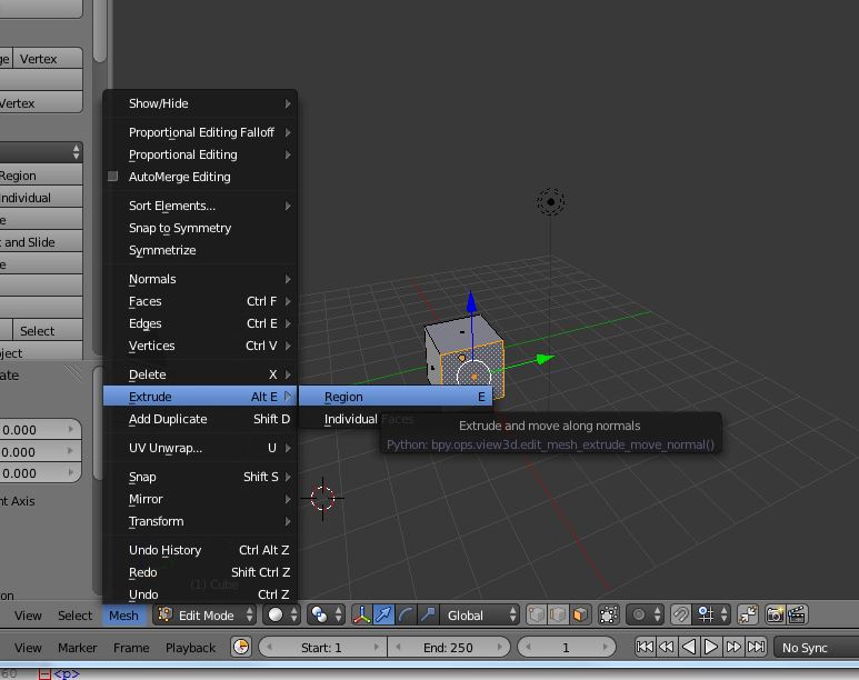 Menu Select Extrude