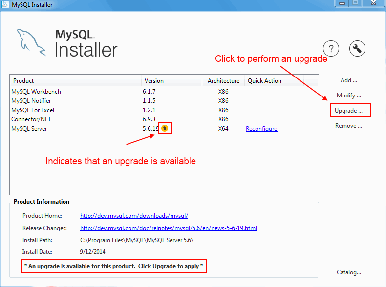 MySQL Installer - Upgrade a MySQL Product