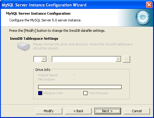 MySQL Server Instance Configuration Wizard: InnoDB Data Tablespace